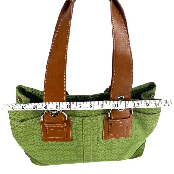 RARE Coach Soho Signature Green Jacquard Tote Satchel Suede Trim F10928 - Picture 3 of 12